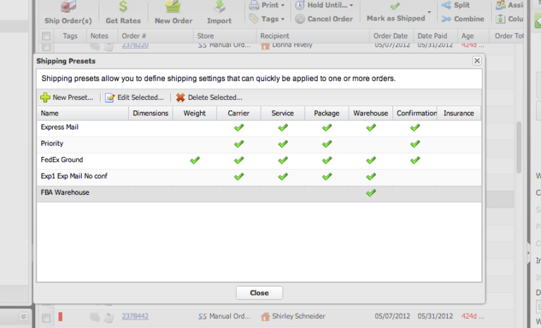 Shipping Presets