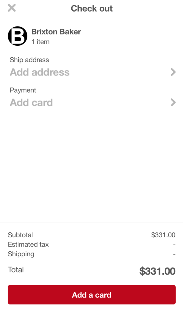 Pinterest Buyable Pins Checkout Page