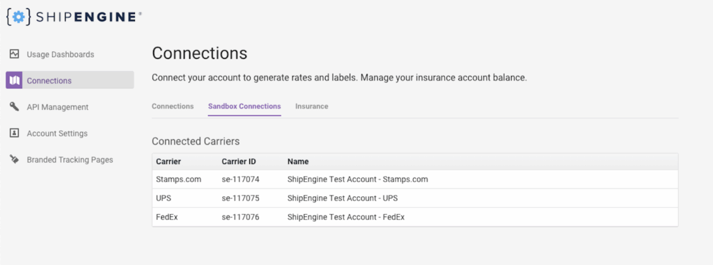 ShipEngine Sandbox Environment - Test your connection to carriers