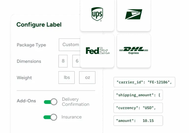 configure shipping label interface